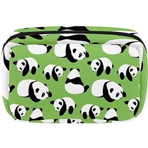 Leuke Panda's op Groene Achtergrond Cosmetische Rits Pouch Make-up Tas Reizen Waterdichte Toilettassen voor Vrouwen, Meerkleurig, 17.5x7x10.5cm/6.9x4.1x2.8in