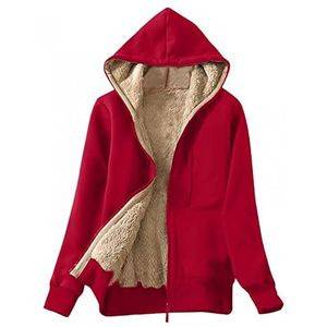 Dames hoodies mantel oversized vintage wintertrui winter warm jack fleece gevoerd sweatshirt met capuchon ritssluiting bovenstuk rits capuchon winter, rood, Large,