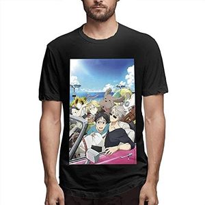 Yuri On Ice Men's Comfortable Short Sleeve Shirts Crew Neck Fashion T-Shirt Summer Black overhemden(Small)