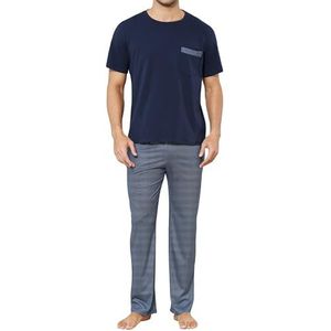 Heren Lange Pyjama's Tweedelige Katoenen Pyjama's Korte Mouw Shirt en Lange Pyjama Broek Loungewear Nachtkleding voor Heren