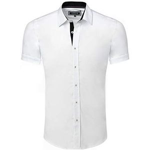 Carisma Herenhemd met korte mouwen, effen, S-5XL, basic herenhemd met korte mouwen, van 97% katoen, regular fit, korte mouwen, voor heren, vrije tijd en kantoor, wit, XL