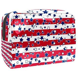 Navy Stars Witte Rode Strepen USA Vlag Print Reizen Cosmetische Tas voor Vrouwen en Meisjes, Kleine Waterdichte Make-up Tas Rits Pouch Toiletry Organizer, Meerkleurig, 18.5x7.5x13cm/7.3x3x5.1in, Modieus