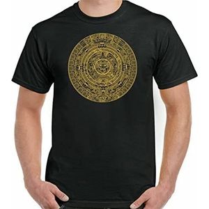 Maya Aztec Calendar T-Shirt Mens Inca South America Mexico Great Cycle Gold Black overhemden(Small)