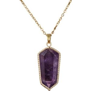 Natuurlijke edelsteen zeshoekige hanger ketting - Helende kristallen sieraden cadeau met gouden ketting (Color : Amethyst)