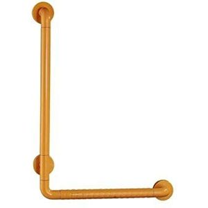 Badkamer grijpstang, veiligheidssteunrail, L-vormige wandgemonteerde roestvrijstalen staaf, douchehanddoekhouder, nylon antislip handvat voor ouderen met een handicap (wit/geel)