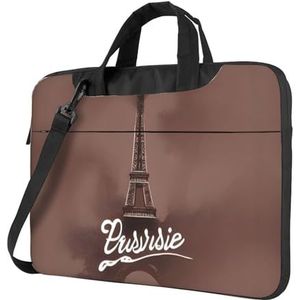 SSIMOO Witte Daisy stijlvolle en lichtgewicht laptop messenger tas, handtas, aktetas, perfect voor zakenreizen, Parijse Koffie Eiffeltoren, 15.6 inch