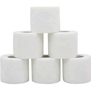 Uego Zelfklevende tape voor pols, enkels, verstuikingen, zelfklevende bandage, atletisch plakband, zwart (5 cm, 6 rollen, wit)