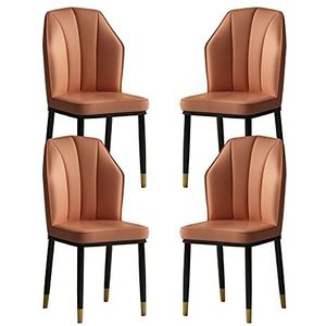 GEIRONV Set van 4 PU Lederen eetkamerstoelen, keuken woonkamer lounge teller stoelen waterbestendige metalen poten zijstoel Eetstoelen (Color : Orange)