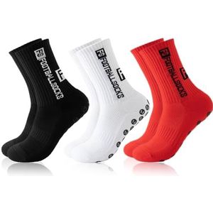 Voetbalsokken, Gripsokken, Antislip Sport Sokken Heren, Antislip Sportsokken Unisex Voetbal, Basketbal (DE/NL/SE/PL, Alfabetisch, One size, Regular, Regular, 3, zwart wit rood)