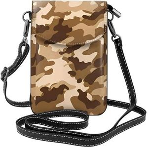 Bruine Camouflage Lederen Cross Body Flip Telefoon Tas Met Afneembare Schouderbanden, Gebruikt Voor Reizen, Dating, Vakantie Geschenken, Zwart, Eén maat