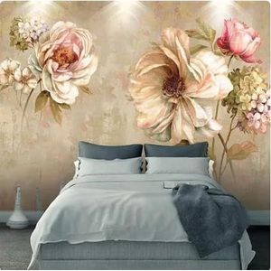 Vintage Handgeschilderde Driedimensionale Bloemkunst 3D Behang Huis Kantoor Home Eetkamer Bank Slaapkamer Woonkamer TV Achtergrond Muur-150cm×105cm