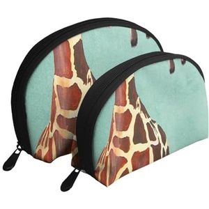 Make-uptas, cosmetische reistas, 2 stuks, draagbare clutch pouch-set pouch-organizer, giraffe-groenblauw, zoals afgebeeld, Eén maat