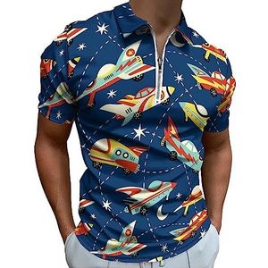 Vintage Space Cars poloshirt voor mannen casual T-shirts met ritssluiting T-shirts golftops slim fit