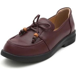 Sekiueo Dames Loafers Leren Instappers Lichtgewicht Lage Hak Wandelschoenen Werkschoenen Casual Oxford-Schoenen,Rood,33 EU