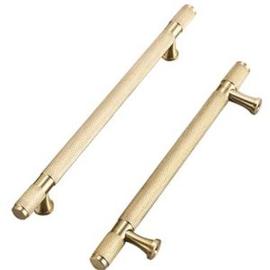 Meubelhandvat Gouden Kastgrepen Vintage, 2 STUKS Kastgrepen Massief Messing | Geborsteld koper, totale lengte: 50-380 mm T-vorm trekt kledingkastdeurgrepen met schroeven - 380 mm/15 inch (Color : Gol