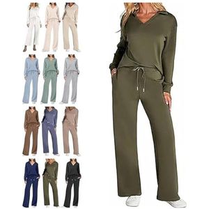 ERICAT 2-delige outfit voor dames, joggingpak, sweater met lange mouwen, casual set, reisoutfit, legergroen, XL