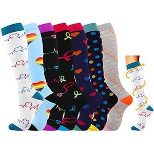 Losvcbcx 7 paar compressiesokken voor vrouwen en mannen, 15-20 mmHg zijn de beste sportieve en medische sokken voor sport, fietsen (Mix-1, S/M)