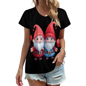 Liefde Hart Gnome Vrouwen V-hals T-shirts Leuke Grafische Korte Mouw Casual Tee Tops S