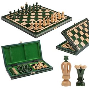 Master of Chess Schaken en Dammen Houten Bord met Stukken 2 in 1 - Handgemaakt en Draagbaar Klein Schaakspel 35 cm voor Kinderen en Volwassenen