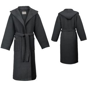 PandaHome Linden & Green Badjas met capuchon, 100% katoen, wafelstof, reisbadjas voor dames en heren, zachte, absorberende en lichte spa-badjassen, antraciet, XXL