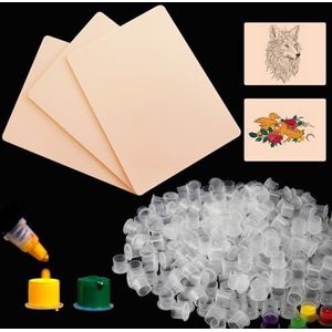 Tattoo Fake Skin and Ink Caps - rayyl 3 stuks Tattoo Skin Practice Skin en 100 stuks Tattoo Ink Cups Caps met Stabiele Basis voor Tattoo Supplies Tattoo Kit