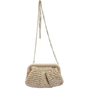 JMORCO Stro Tas Vrouwen Schoudertas Stro Shell Tas Zomer Geweven Rotan Handtassen Kettingen Clip Crossbody Tassen Voor Vrouwen Strand Pouch, Beige, Eén maat