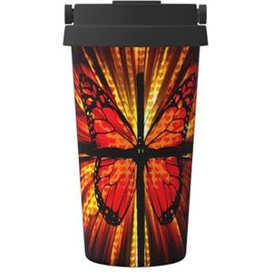 EdWal Oranje vlinder print 500 ml koffiemok, geïsoleerde camping mok met deksel, reisbeker, geweldig voor elke drank