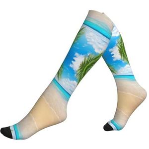 ASFgda Compressie tropische strandsokken met plantenthema voor dames en heren, 15-20 mmhg (1 paar) beste ondersteuning voor hardlopen, fietsen, werk en fitness