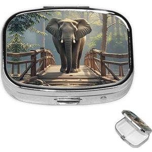 Rechthoekige pillendoos met pillendoos met 3 compartimenten, organiseer olifant op een brug, pillendoos, kleine pillenorganizer, waterdicht, klein pillendoosje voor op reis, pillencontainers voor
