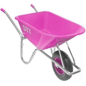 STI Kruiwagen, roze, 110 l, draagkracht 160 kg, staal en schaal van polypropyleen, hoge weerstand, tuin, bouwplaats, metselwerk