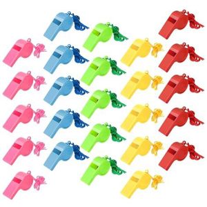 MAEXUS® Trillerfluitje voor kinderen, 25 stuks noodfluitjes met sleutelband, luid knapperig geluid, handfluitje sportonderwijs, leesfluitje, sport, scheidsrechterfluitje