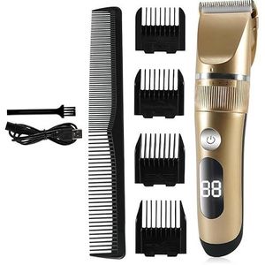 Tondeuse voor mannen, tondeuse professionele elektrische trimmer voor mannen met LED-scherm wasbaar oplaadbare mannen sterke kracht keramische haarknippen (kleur: goud)
