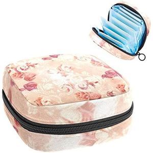 Opbergtas voor maandverband Pads, Menstruatie Cup Pouch, Periode Bag Organizer voor vrouwelijke Pads Tampons, Vintage Rose Bloemen