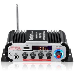 Audioversterker, 60 0W 2CH Home Auto Digitale versterkers HIFI Stereo Audio Bass Power versterker FM USB SD LED Subwoofer luidspreker(HY60 Black)