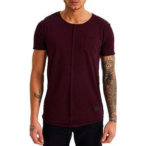 Leif Nelson Heren T-shirt ronde hals kraag LN-6288, Bordeaux, XL