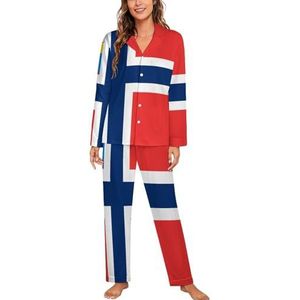 Noorse vlag vrouwen lange mouw button down nachtkleding zachte nachtkleding lounge pyjama set 2XL