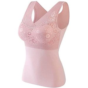 Onderhemd Voor Dames,Dames Shapewear Onderhemd Kant Warm Wol-Achtige Rib Korset Onderhemd Tanktop Met Cups Naadloos Hemdje Thermisch Ondergoed Riem Bh Vormgevend Shirt Dames Top,Roze,Xxl