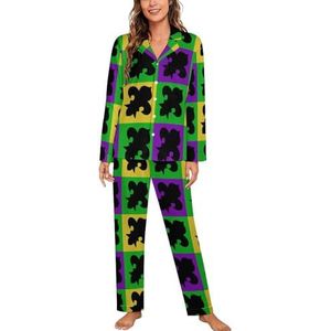 Mardi Gras Fleur De Lis Dames Lange Mouw Button Down Nachtkleding Zachte Nachtkleding Lounge Pyjama Set XL