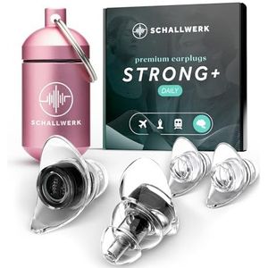 Schallwerk Strong+ Daily Oordopjes, geluiddempend en geluidskwaliteit, transparante oordopjes, geschikt voor muziek, festival, werk en studie