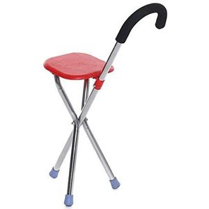 Opvouwbare wandelstok met stoel Verstelbare statief Cane wandelstoel draagbare stoelkruk voor oudere aluminium loophulpmiddel Unisex (rood)
