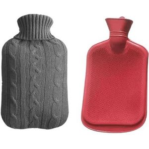 Warmwaterkruik 2000 ml grote warmwaterzak met hoes voor grils winter pluche hand- en voetwarmer -proof waterfles hoes voor warmwater warmwaterzak (grijze set)