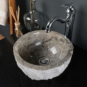 wohnfreuden Marmeren wastafel grijs rond 30 cm - unieke opzetwastafel van steen voor de badkamer