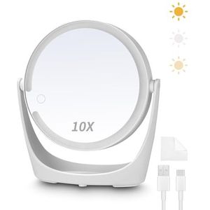 Exyvox Make-upspiegel, dubbelzijdig, met 1 x / 10 x vergroting, 360° draaibare tafelspiegel