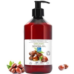 Pure en 100% natuurlijke biologische jojoba-olie: gezichtsolie, vochtinbrengende crème voor haar en baard, anti-aging, olie voor het verwijderen van gezichtsmake-up - 250 ml