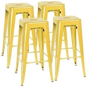 Barkrukken Ergonomische barkrukset van 4, 30 inch hoge metalen barkrukken, binnen buiten moderne stapelbare industriële stoelen Keuken (Color : Yellow-)