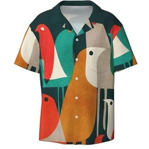 TyEdee Flock of Birds print heren korte mouw overhemd met zak casual button down shirts business shirt, Zwart, 4XL