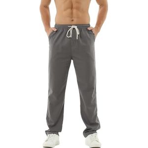 HOEREV Heren Ademende Comfort Linnenbroek - Stylish en Ontspannen Casual Broek voor Dagelijkse Gebruik,Donkergrijs,S