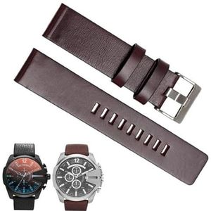 dayeer Koe lederen horlogeband voor Diesel horlogeband DZ7312 | DZ4323 | DZ7257 Platte horlogeband met roestvrijstalen gesp (Color : Dark Brown Silver, Size : 32mm)