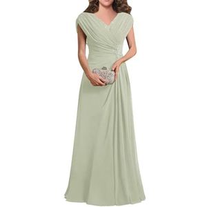 Dames chiffon avondgalajurken mouwloze moeder van de bruid jurk cocktailjurk grote maten, Sage Groen, 32