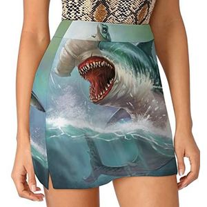 Hammerhead Shark Dames Skorts Hoge Taille Tennisrok Gelaagde Korte Mini Rok Culottes Skorts Met Zakken L